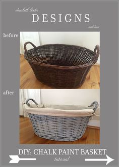 an image of a basket with the words diy chalk paint basket next to it