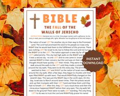 the fall of the walls of jericho is shown in front of an image of leaves