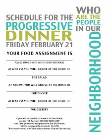 a flyer for an event with the words, schedule for the progressive dinner in our neighborhood