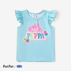 a peppa t - shirt with flowers on the chest and an animal applique