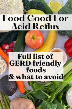 a pile of vegetables and fruits with the words food good for acidreflux