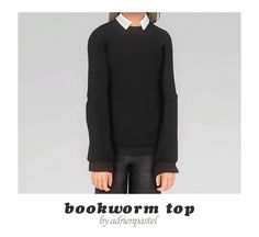 the doll is wearing a black sweater and leggings with white collared shirt