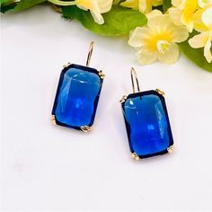 1.6” Long Gold Framed Lightweight Nwot Same Day / Next Day Shipping 5 Seller Anthro Earrings Jewelry Dark Blue Sapphire Royal Crystal Faceted Rectangle Wedding Guest Black Tie Event Classic Elegant Light Blue Earrings For Summer, Elegant Light Blue Summer Jewelry, Blue Jewelry For Summer Party, Blue Summer Jewelry For Party, Summer Blue Jewelry For Party, Blue Summer Party Jewelry, Trendy Blue Formal Jewelry, Elegant Blue Summer Earrings, Wedding Guest Black Tie