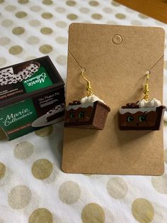 Real Littles earrings with container Cute Brown Dangle Earrings, Cute Brown Earrings Gift, Cute Brown Earrings For Gift, Cute Brown Earrings As Gift, Chocolate Satin Pie, Cherry Snacks, Real Littles, Chocolate Satin, Fruit Pops