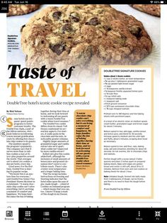 an article in the taste of travel magazine about cookies and chocolate chip cookies on display