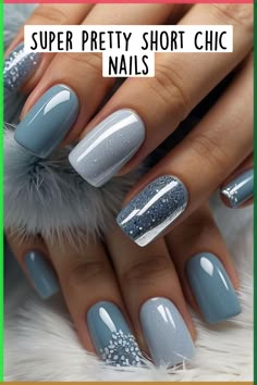 Super Pretty Short Chic Nails Nail Design Gel Short, Gel Nails 2024 Trends Fall, Christmas Gel Nail Ideas For Short Nails, Holiday Nails Winter Christmas Square, Holiday Nails Blue And Silver, Winter Gel Nails Ideas Short, Blue Manicure Ideas For Short Nails, Nail Ideas Winter Colors, Short One Color Nails