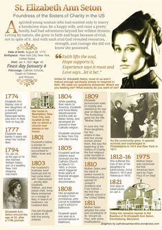 a poster with information about the history of elizabeth ann setton, founder of the sisters of charity in the u s