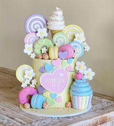 there is a cake decorated with candy and candies