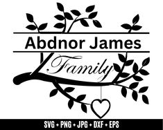 the logo for abnor james's family, including two hearts hanging from a branch