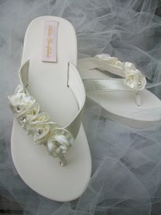 Platform Wedge Shoes Flip Flops Crystal Wedding Shoes Sandals Rhinestone Crystals Ivory White Black Beach Summer Wedding $96.00 Wedding Shoes Ideas, Bride Flip Flops, Diy Wedding Shoes, Groomsmen Shoes, Reception Shoes, Beach Wedges, Summer Wedding Shoes, Wedding Resort, Wedding Shoes Sandals