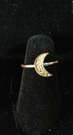 Cute gold tone Ring with a Rhinestoned Crescent Moon Mystical Crescent Rings With Moon Charm, Mystical Crescent Moon Charm Rings, Gold Crystal Moon-shaped Ring, Spiritual Gold Moon Shaped Ring, Spiritual Gold Moon-shaped Ring, Crescent Moon Ring, Moon Ring, Crescent Moon, Crescent