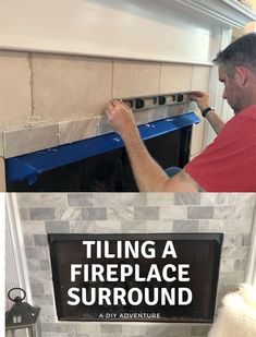 Tiling A Fireplace, Fireplace Surround Diy, Diy Fireplace Surround, Fireplace Surround Tile, Subway Tile Fireplace, Tile Around Fireplace, Tile Over Tile, Tile Diy, Marble Subway Tiles