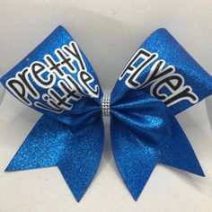 Thick Black Hair, Black Hair Tie, Blue Cheer, Glitter Ribbon, Cheer Bow, Glitter Bow, Big Bow