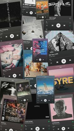 an array of music player screenshots are shown in this image, with different colors and sizes