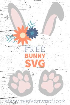 Cute split monogram bunny svg for Cricut. Gray ears and feet with floral accents on one ear. Free Easter Cricut Projects, Bunny Svg Free Cricut, Easter Png Free, Easter Cricut Crafts, Free Easter Svg Files For Cricut, Easter Clipart Free, Spring Svg Free, Easter Cricut Ideas, Easter Bunny Svg Free