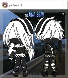 two anime characters standing next to each other on a train station platform with the caption luna bear