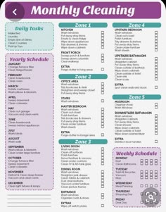 the printable cleaning checklist is shown in purple and blue, with green accents