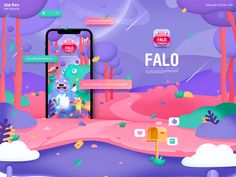 an image of a cell phone with the word falo on it and cartoon animals