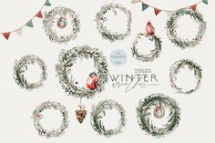 christmas wreaths and ornaments are arranged in the shape of letters, numbers and symbols