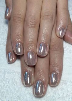 Level 1 Nail Art, Short Gel Acrylic Nails, Sparkle Chrome Nails, Silver Short Nails, Nails Silver Jewelry, Silver Nails Short, Short Silver Nails, Short Nails Glitter, Chrome Nail Colors