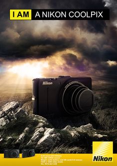 an advertisement for nikon coolpix with the image of a camera on it