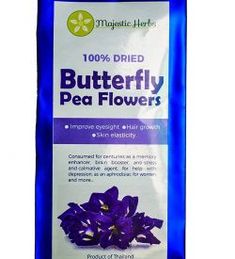 a bag of butterfly pea flowers sitting on top of a table