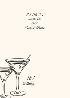 two martini glasses are shown with the date and time for each one to be married