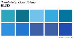 blue color palette with the words true winter color palette blues in black, white and blue