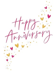 an anniversary card with hearts and confetti in the shape of a heart, on a white background