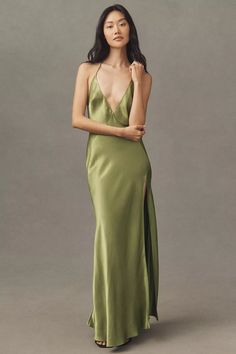 Bardot Yve Halter Open-Back Front-Slit Silky Maxi Dress | Anthropologie Black Tie Wedding Guest Dress, Silky Maxi Dress, Beach Wedding Guest Dress, Maid Of Honour Dresses, Affordable Bridesmaid Dresses, Guest Attire, Halter Maxi Dress, Halter Maxi, Black Tie Wedding