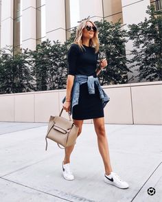 #sneakers #theeverygirl Dress And Sneakers, Dress And Sneakers Outfit, Sneaker Outfits Women, Grunge Dress, Fashion Jackson, Black Dress Outfits, Summer Dress Outfits, Black Women Fashion, Sneakers Outfit