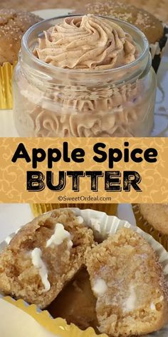 an apple spice butter cupcake is cut in half