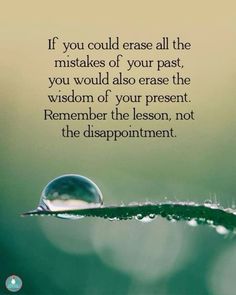 a drop of water sitting on top of a leaf with the quote if you could erase all the mists of your past, you would also erase the