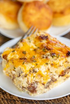 sausage and brown hashbrown breakfast casserole on a white plate