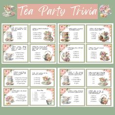 tea party trivia with pink flowers on it