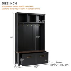 the measurements for an entryway cabinet with drawers