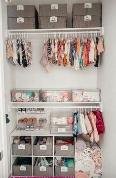 an organized closet with clothes and other items