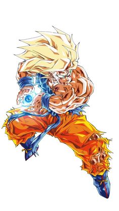 a drawing of gohan from the dragon ball game, with blue eyes and yellow hair