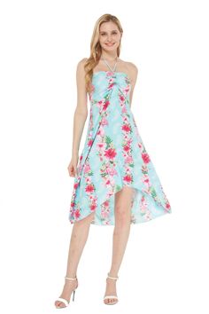 Women's Hawaiian Luau Halter Floral Print Halter Dress XXL Pink Turquoise Hibiscus Vine Floral Halter Top, Halter Top Dresses, Printed Halter Dress, Girl And Boy, Shirt Detail, Dresses Xxl, Butterfly Dress, Straight Dress, Pink Turquoise