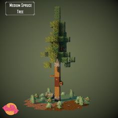 an image of a tree made out of lego blocks and trees in the background with text that reads medium spruce tree