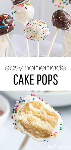 easy homemade cake pops with white frosting and sprinkles