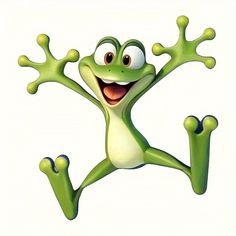 a cartoon frog is jumping in the air