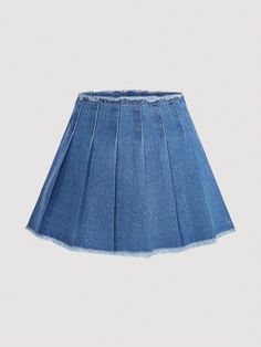 Women's Pleated And Frayed Denim Skirt Light Wash Casual   Denim Plain Pleated Non-Stretch  Women Clothing, size features are:Bust: ,Length: ,Sleeve Length: Flared Denim Skirt, Denim Pleated Skirt, Denim Skirt Women, Frayed Denim, Slim Fit Top, Denim Skirts, Jeans Rock, Straight Skirt, Casual Denim