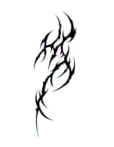 a black and white drawing of a dragon's tail design on a white background