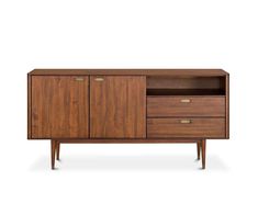 the sideboard is made out of wood and has two drawers