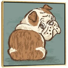 a drawing of a dog sitting down with his head turned to the side and eyes wide open