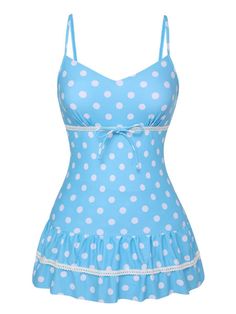 Cutecore Bathing Suit, Blue Gyaru Outfit, Retro Stage, Polka Dot One Piece, Swimsuit Blue, Vintage Swimsuit, Standard Dress, Make Waves