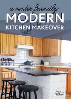 a kitchen island with three stools in front of it and the words how to make a