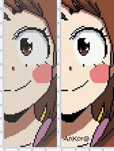 an image of the face of a woman with big eyes and brown hair, in three different styles