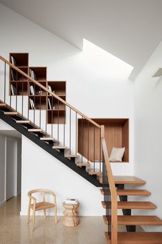 the stairs are made of wood and metal